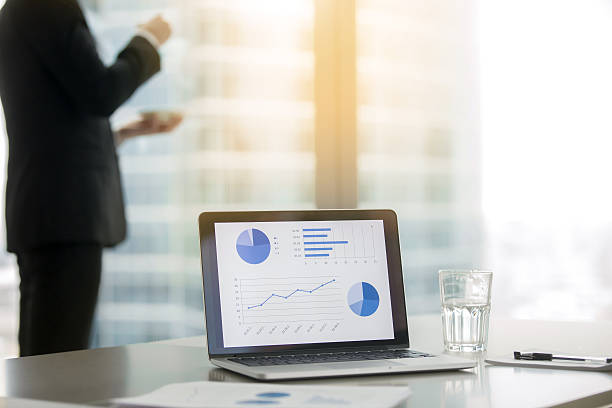 istock Laptop with successful business diagrams 628481330