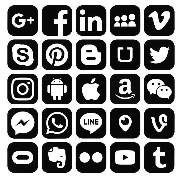 collezione di icone popolari dei social media neri - youtube sign facebook twitter foto e immagini stock