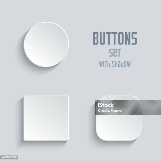 Media Icons Set Vector White App Buttons Stock Illustration - Download Image Now - Three Dimensional, Square - Composition, Square Shape