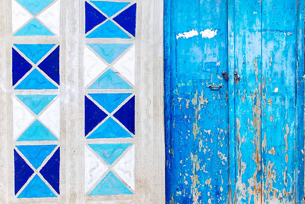 istock Old door facade in blue colors 628508234