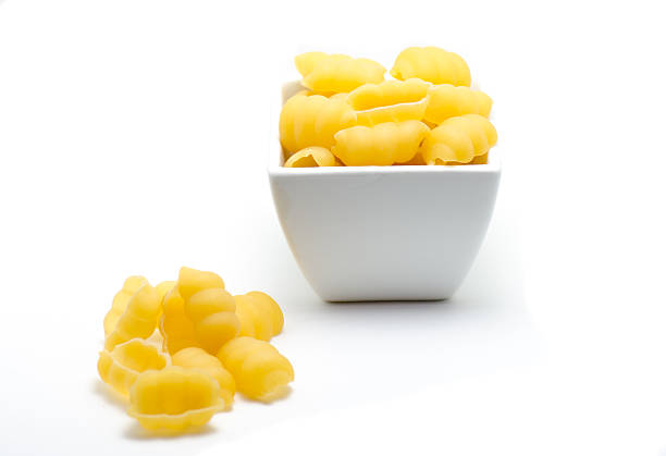 istock Raw italian pasta Gnocchi in white bowl isolated on white 628508886