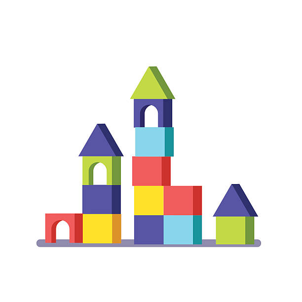 illustrazioni stock, clip art, cartoni animati e icone di tendenza di castello di gioco di costruzione di blocchi di legno - torre struttura edile