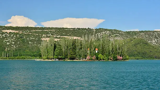 Visovac Island in the River Krka in Krka National Park, Sibenik-Knin County, Croatia.