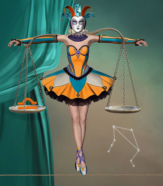 Zodiac series - Libra like a beautiful harlequin with balance on her shoulders - 3D and digital painted illustration