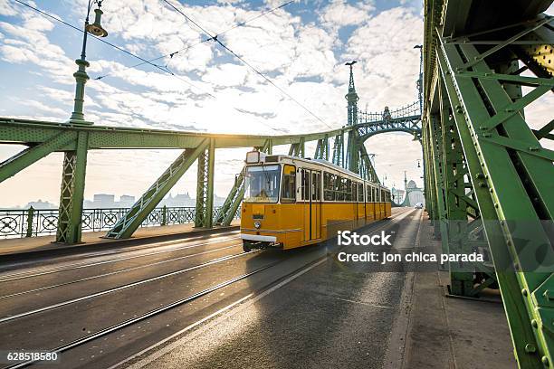 Trolley Car Crossing Liberty Bridge At Budapest Hungary Stock Photo - Download Image Now
