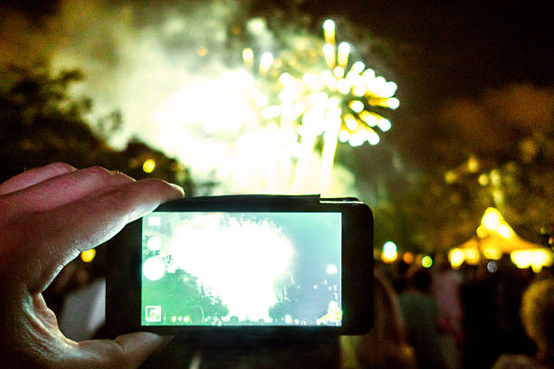 istock mobile fireworks vertical nighshot green yellow real 628518594