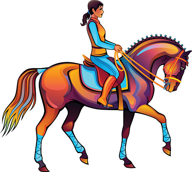 stockillustraties, clipart, cartoons en iconen met girl riding - gekke paarden
