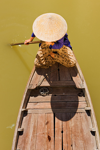 Water taxis are the quickest and easiest way to cross The Thu Bon River in Hoi An, Vietnam.