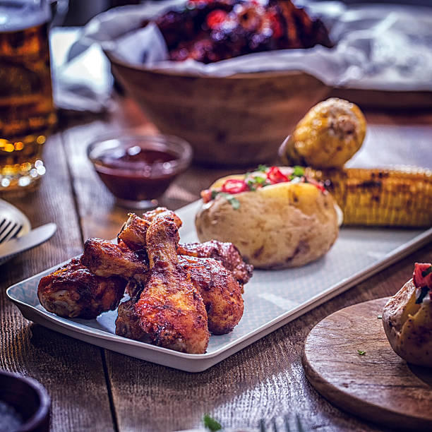 istock Chicken Wings with Baked Potato and Corn 628524144
