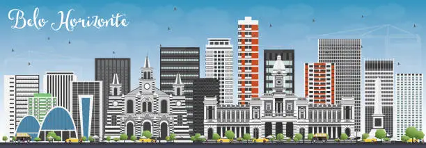 Vector illustration of Belo Horizonte Skyline with Gray Buildings and Blue Sky.