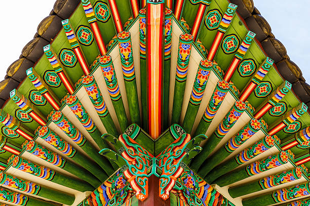 istock Painted eaves on a temple in Korea 628526648