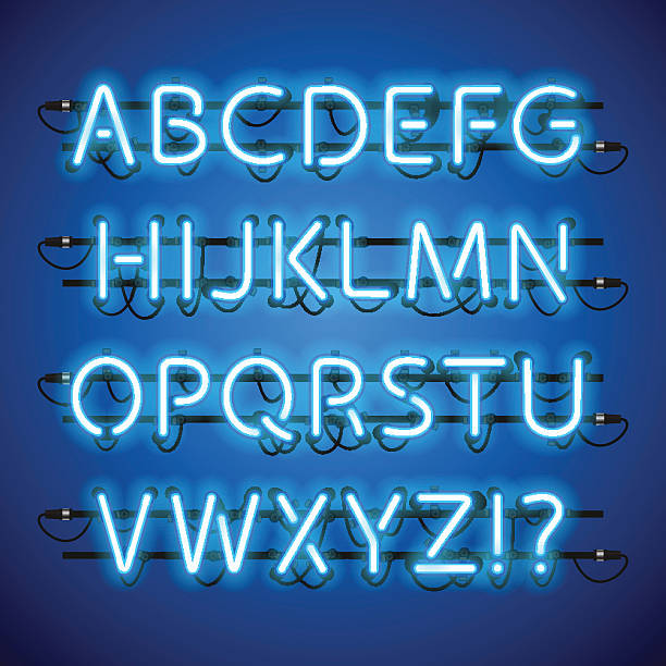 Glowing Neon Blue Alphabet Glowing Neon Blue Alphabet. Used pattern brushes included. There are fastening elements in a symbol palette. fluorescent stock illustrations