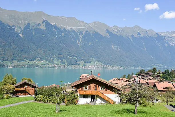 Rural scenery of Iseltwald in Jungfrau region, near lake Brienz on Switzerland