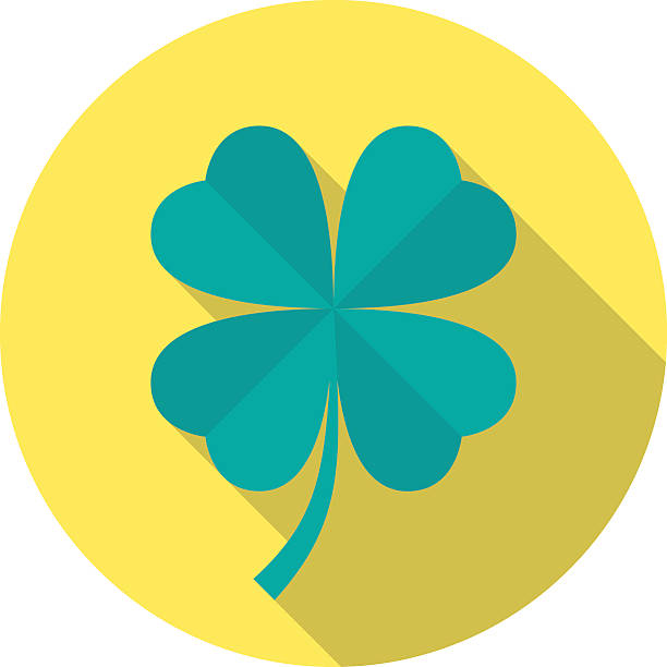 Four leaf clover icon with long shadow. Four leaf clover icon with long shadow. Flat design style. Round icon. Clover silhouette. Simple circle icon. Modern flat icon in stylish colors. Web site page and mobile app design vector element. clover celebration event sparse simplicity stock illustrations