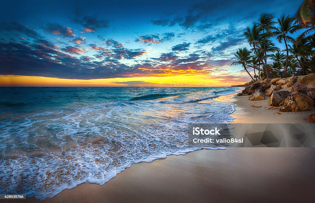 Sunrise over the beach Sunrise over the beach. Punta Cana Caribbean Stock Photo