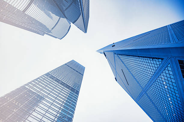 istock Skyscrapers in cool tones in a business district 628537478