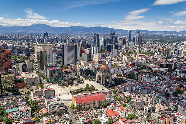 aerial view of mexico city with revolution monument overview of tabacalera neighborhood and reforma area, around monumento a la revolucion mexico city stock pictures, royalty-free photos & images