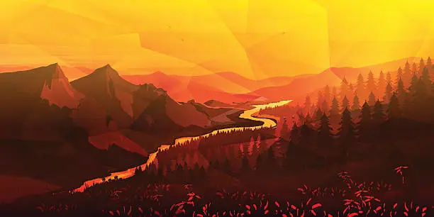 Vector illustration of Low Poly Vector Mountain landscape.
