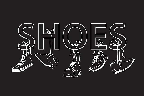 image with text and shoes illustration with text and hanging on shoelaces shoes shoelace stock illustrations