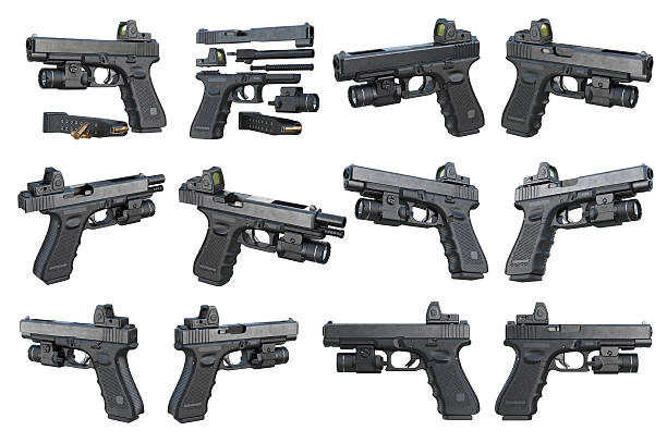 istock Gun weapon black military pistol set 628547726