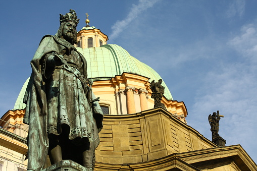 Statue of St.Kilian on the Kiliansbrunnen in front of the train station in Würzburg, Bavaria. It was a gift from Prince Regent Luitpold to his native town in 1895.