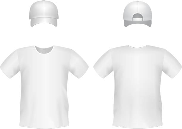 illustrazioni stock, clip art, cartoni animati e icone di tendenza di modello di t-shirt bianca da uomo con cappuccio - baseball cap cap men baseball