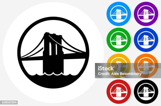 Brooklyn Bridge Icon On Flat Color Circle Buttons Stock Illustration - Download Image Now - Brooklyn Bridge, Icon Symbol, Blue