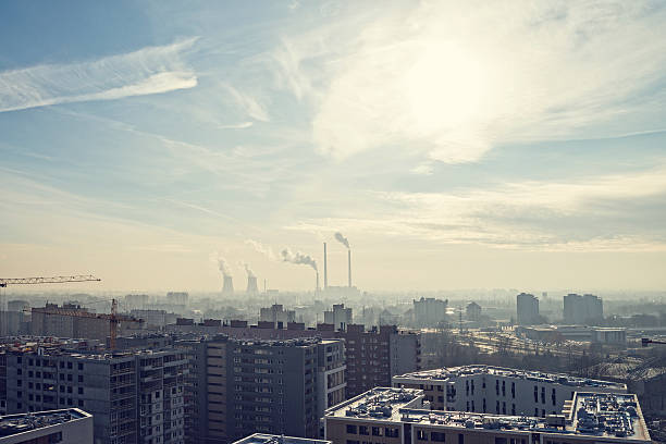 Smog, Coal-fired Power Station, factory in the middle of city stock photo