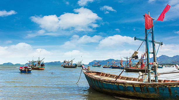 istock Fishing boat park at beach 628551646