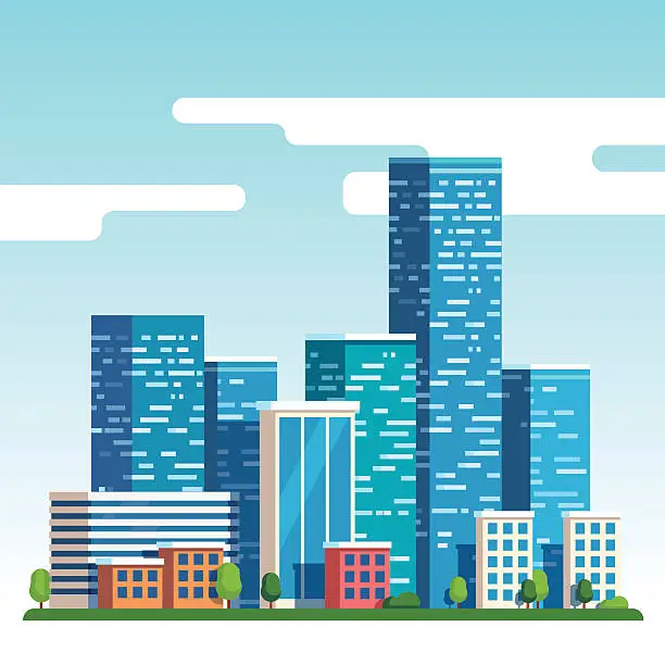 Vector illustration of City downtown landscape with high skyscrapers