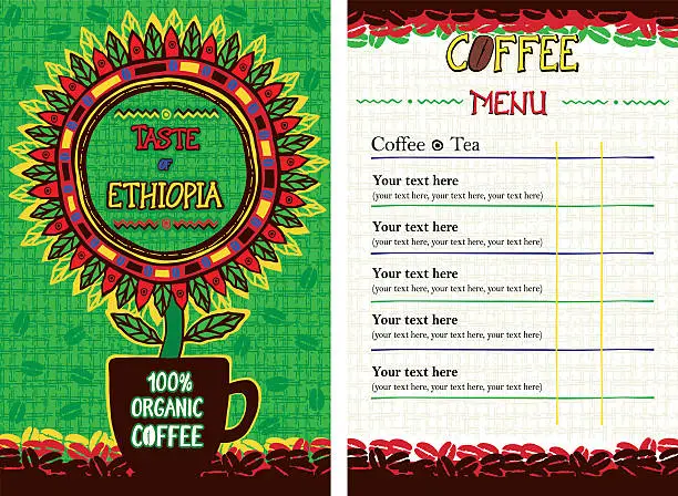 Vector illustration of Menu for cafe, bar, coffeehouse, restaurant - Taste of Ethiopia