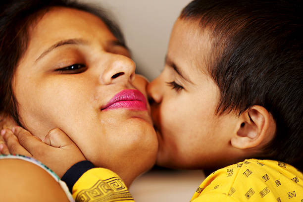 Mother & baby loving portrait indoor.