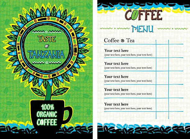 Vector illustration of Menu for cafe, bar, coffeehouse, restaurant - Taste of Tanzania