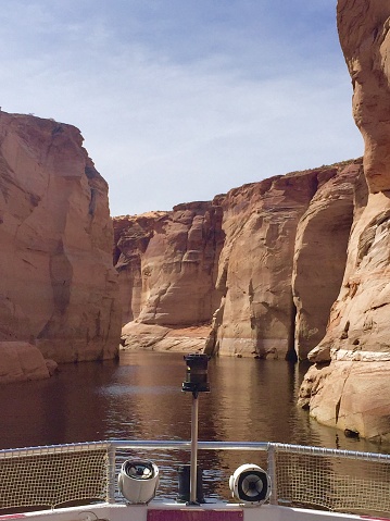 VIew of Antelope Canyon from the front of the boat in Page Arizona