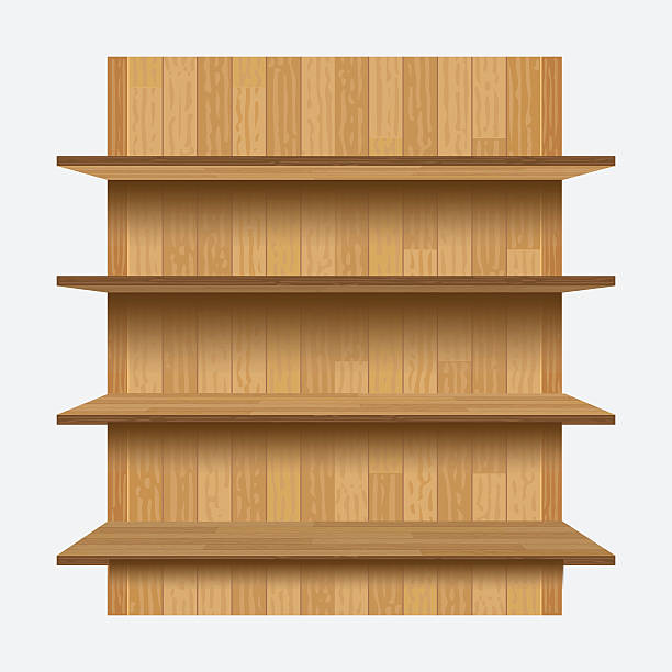 ilustrações de stock, clip art, desenhos animados e ícones de empty shelves on the wooden wall - compartimento de armazenamento