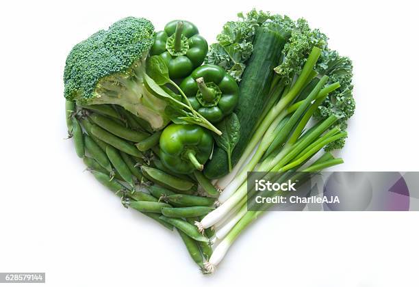 Heart Shape Green Vegetables Stock Photo - Download Image Now - Vegetable, Heart Shape, Green Color