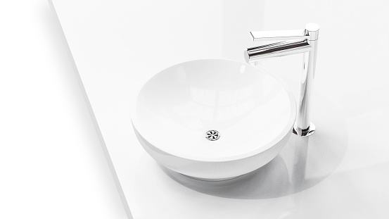 Modern sinks made of white ceramic in a soft light on white background 3d illustration