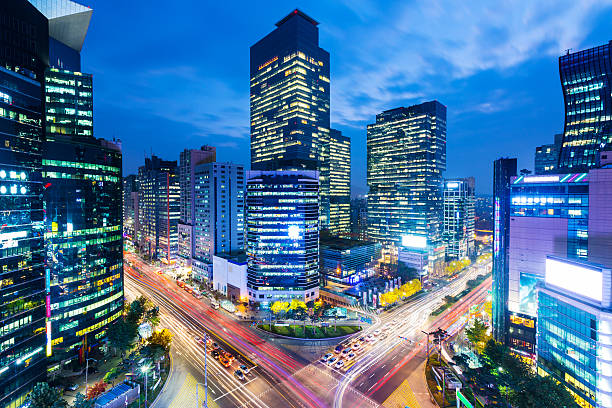 istock Traffic trails in the Gangnam district 628580950