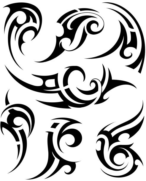 Set of tribal tattoo shapes Tribal art tattoo set with various ethnic styles tribal tattoos stock illustrations