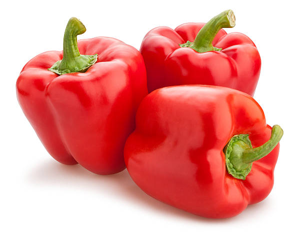 red bell pepper  - scharfe schoten stock-fotos und bilder