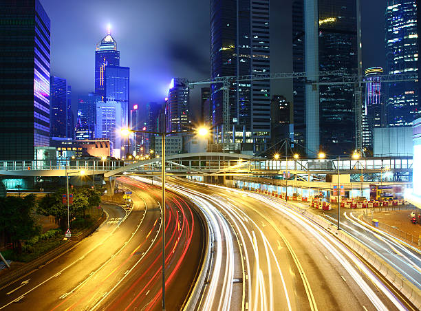 istock Night traffic on highway in Hong Kong 628592002