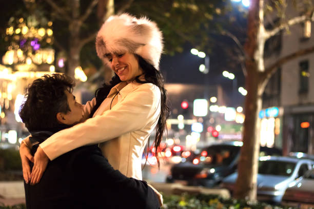 istock Couple having fun outdoors in winter city 628592916