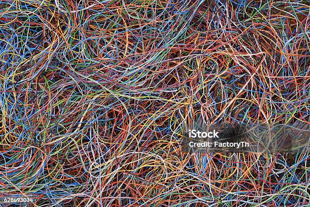 Colored Telecommunication Cables And Wires Stock Photo - Download Image Now - Chaos, Cable, Order
