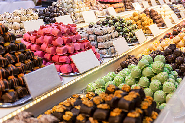 istock Multi-colored marzipan selection at a Christmas Market in Budapest 628593460