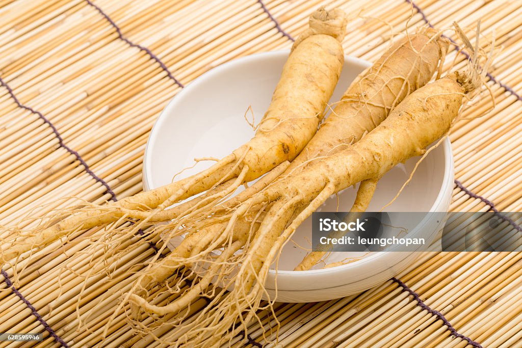 Fresh ginseng root Copy Space Stock Photo
