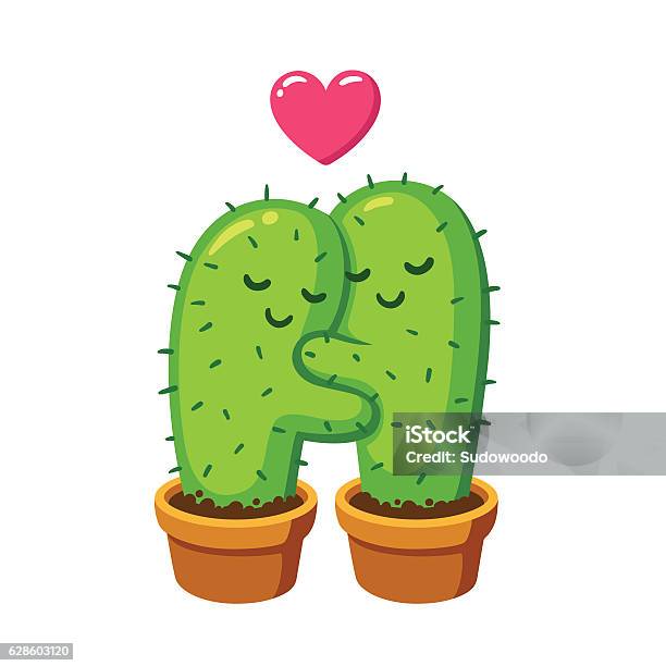 Cactus Hug Illustration Stock Illustration - Download Image Now - Valentine's Day - Holiday, Cactus, Cute
