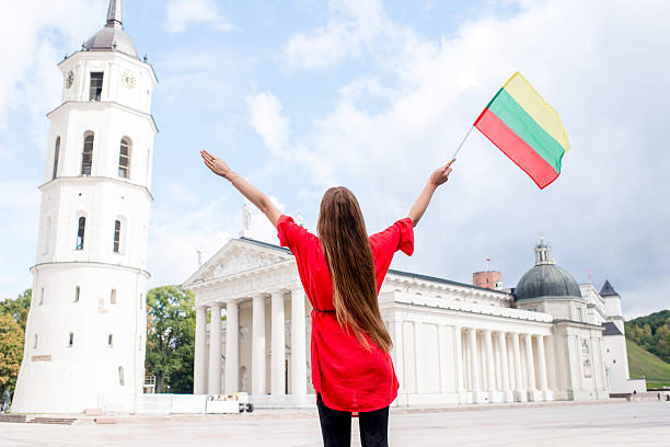 istock Woman traveling in Vilnius 628608236