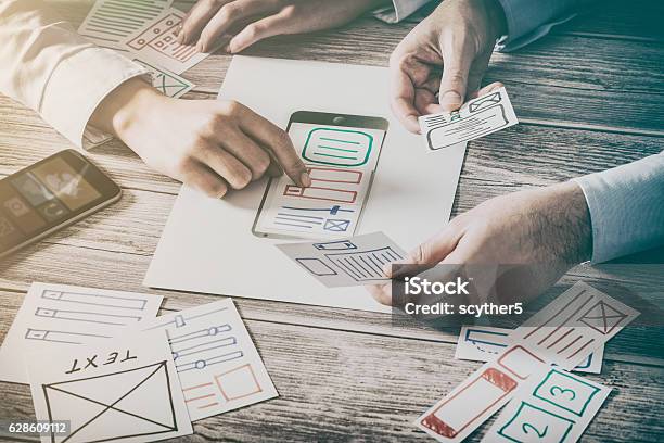 Designer Drawing Website Ux App Development Stock Photo - Download Image Now - Plan - Document, Design, Pattern