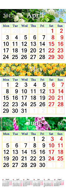 istock triple calendar for April May and June 2017 with pictures 628611024
