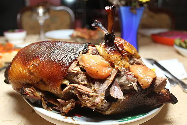 Home and delicious food Baked duck on the table for health and a happy life